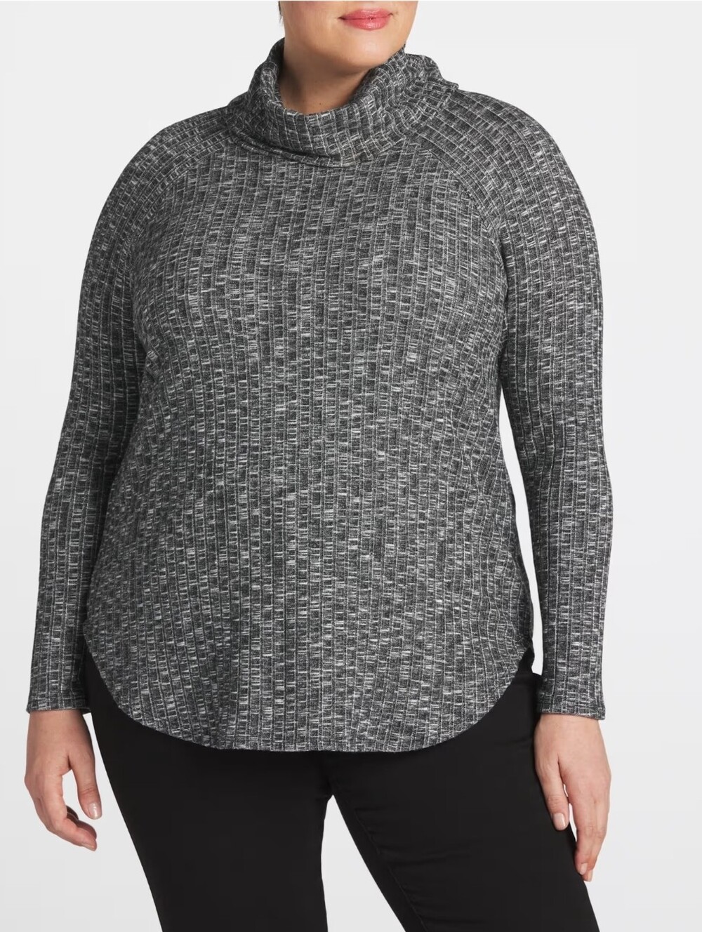 NWT Charcoal Marled Knit Ribbed Cowl Neck Sweater 3X